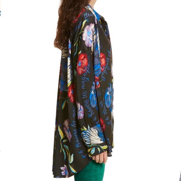 FREE PEOPLE SILKY NIGHTS FLORAL BUTTON DOWN TUNIC - Picture 4 of 12